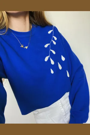 Delicateminiature Sweatshirt Brodé À La Main - Pluie Pièce Unique Taille M