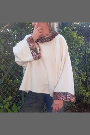 Couleurspivoine Pull Poncho Femme En Tissu Polaire , Pochon Écru Et Fleuri, Pull Ample Style Bohème