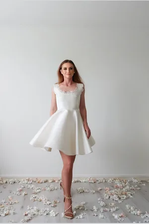 FaithCauvain Robe Mariage Civil, Robe De Mariée Courte Jupe Patineuse Volume, Simple Et Moderne. Party Dress, Second Look - Montmartre