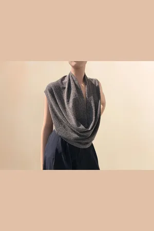KIYAOH Top Drapé Maille Beige Manches Courtes Poignets Venus