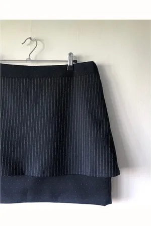KIYAOH Jupe Trapèze Femme Bleu Marine Tissu À Rayures Myriana