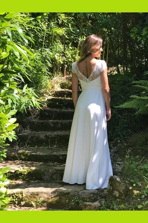 SerieBlanche Robe Buto, Robe De Mariée Cache Coeur, Crêpe Et Dentelle