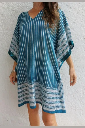 annalouboutique Peacock Color Stripes Beach Poncho in Soft Cotton