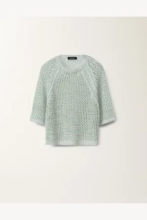 Fabiana Filippi Cape En Mesh De Coton, Blanc Et Vert D’eau
