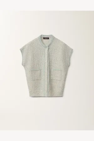 Fabiana Filippi Cardigan En Maille De Tweed Lurex, Vanille Et Vert D’eau