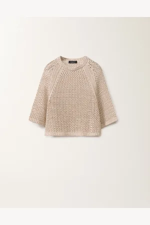 Fabiana Filippi Cape En Mesh De Coton, Blanc Et Grège