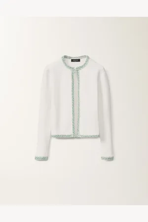 Fabiana Filippi Cardigan En Coton Biologique, Blanc Optique Et Vert D’eau