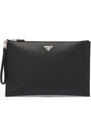 Prada Pochette en cuir Saffiano à plaque logo