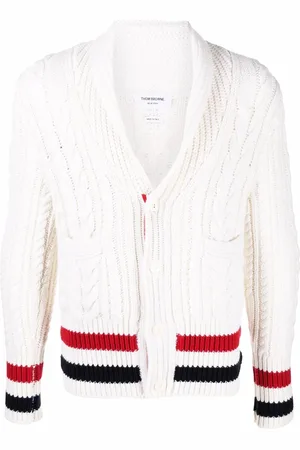 Thom Browne Cardigan en maille torsadée à bande tricolore