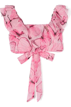 MISS BLUMARINE Blouse crop à imprimé papillon