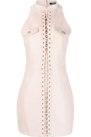 Balmain Robe sans manches en cuir à coupe courte