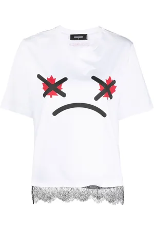 Dsquared2 T-shirt imprimé à ourlet orné de dentelle