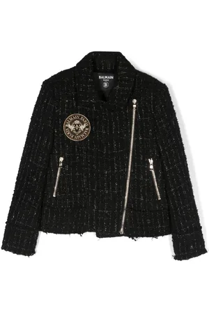 Balmain Veste en tweed à patch logo
