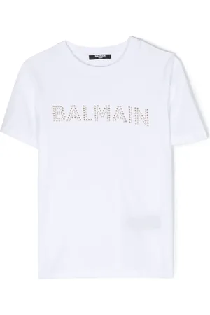 Balmain T-shirt en coton à logo strassé