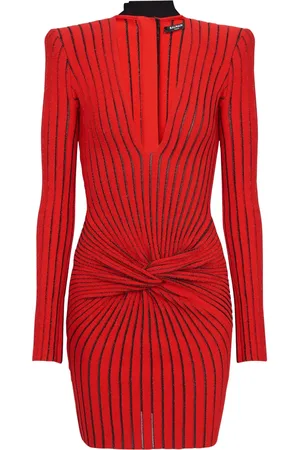 Balmain Robe en maille nervurée à manches longues