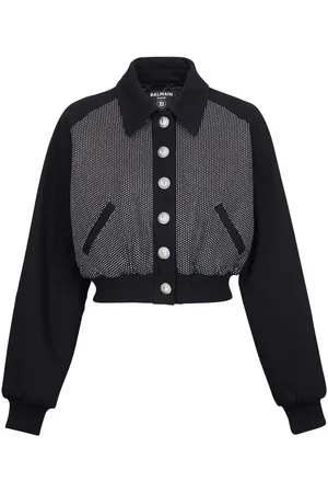 Balmain Veste en jean crop à logo strassé