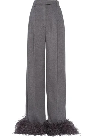 Prada Pantalon en cachemire bordé de plumes