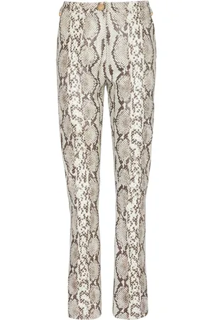 Balmain Pantalon droit en cuir à effet peau de serpent