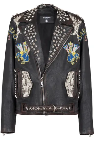Balmain Veste bomber en cuir à logo brodé