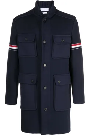 Thom Browne Manteau nervuré à bandes RWB