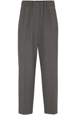 Brunello Cucinelli Pantalon à taille haute froncée