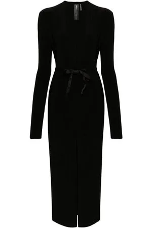 Mini-robe Noire à Manches Longues avec Col en V Profond pour Femmes 