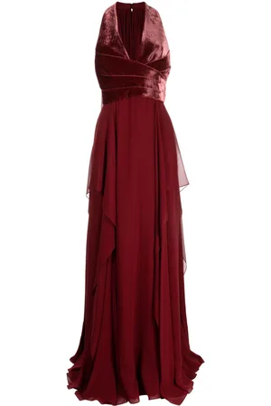 Elie saab Robe longue en velours satiné à col v
