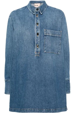 Plan C Blouse en jean à boutonnière latérale