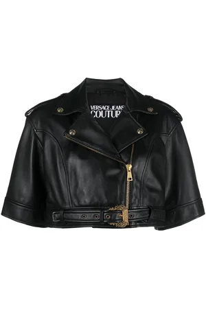 VERSACE Veste en cuir à coupe crop