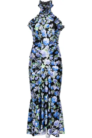 Serafini Robe longue fleurie à dos-nu