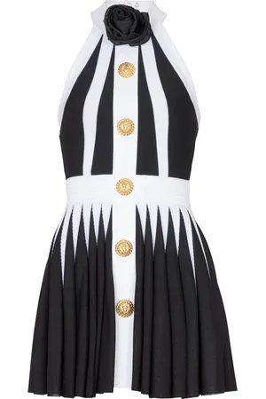 Balmain Robe courte plissée à appliques fleurs