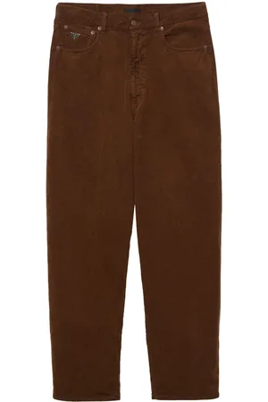 Prada Pantalon en velours côtelé à plaque logo