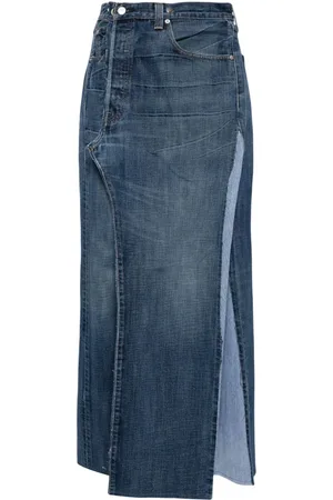 PROTOTYPES Jupe mi-longue en jean à effet délavé
