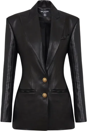 Balmain Blazer en cuir à revers pointus