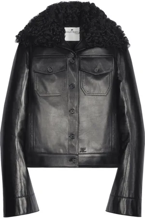 Courrèges Veste en cuir à col lainé