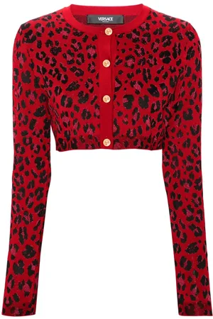 VERSACE Cardigan crop à motif léopard