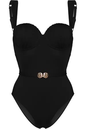 Noire Swimwear Maillot de bain froncé à taille ceinturée