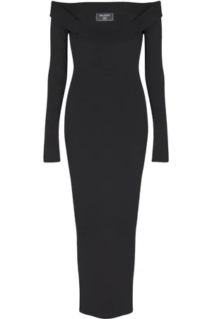 Balmain Robe en maille nervurée à coupe longue