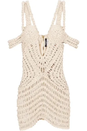 Balmain Robe en maille macramée à épaules dénudées