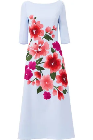 Carolina Herrera Robe mi-longue à fleurs brodées