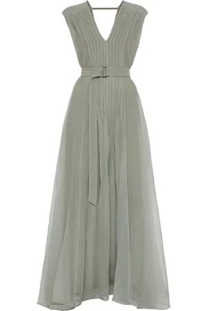 Brunello Cucinelli Robe plissée à ornements métalliques