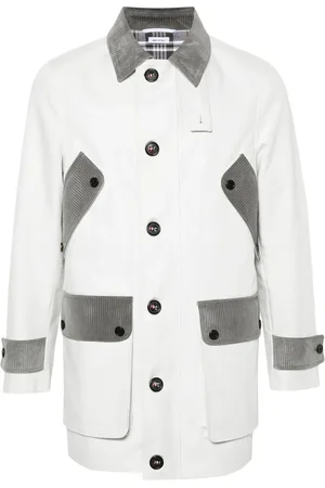 Thom Browne Manteau boutonné à bords en velours côtelé