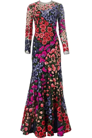 Carolina Herrera Robe longue en tulle à fleurs brodées