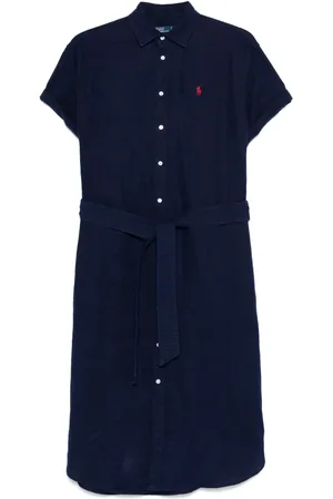 Ralph Lauren Robe mi-longue en tissu Oxford à taille ceinturée