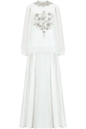 Dina Melwani Robe longue en chiffon à broderies