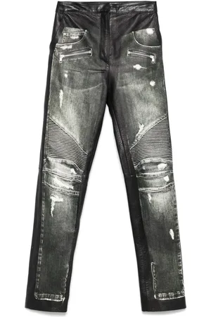 Balmain Pantalon en cuir à imprimé jean