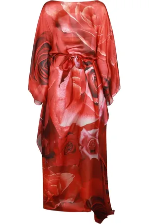 Roberto Cavalli Robe-caftan en soie à fleurs