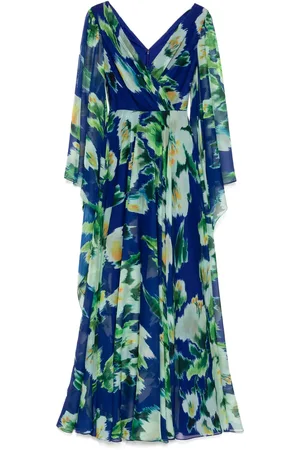 Amsale Robe longue imprimée à manches kimono