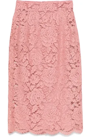 Dolce & Gabbana Jupe mi-longue en dentelle à logo brodé