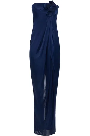 Elisabetta Franchi Robe en satin à fleurs appliquées